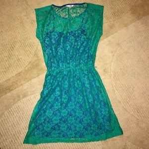 Mint Green Lace Dress Fitted Waist a-line